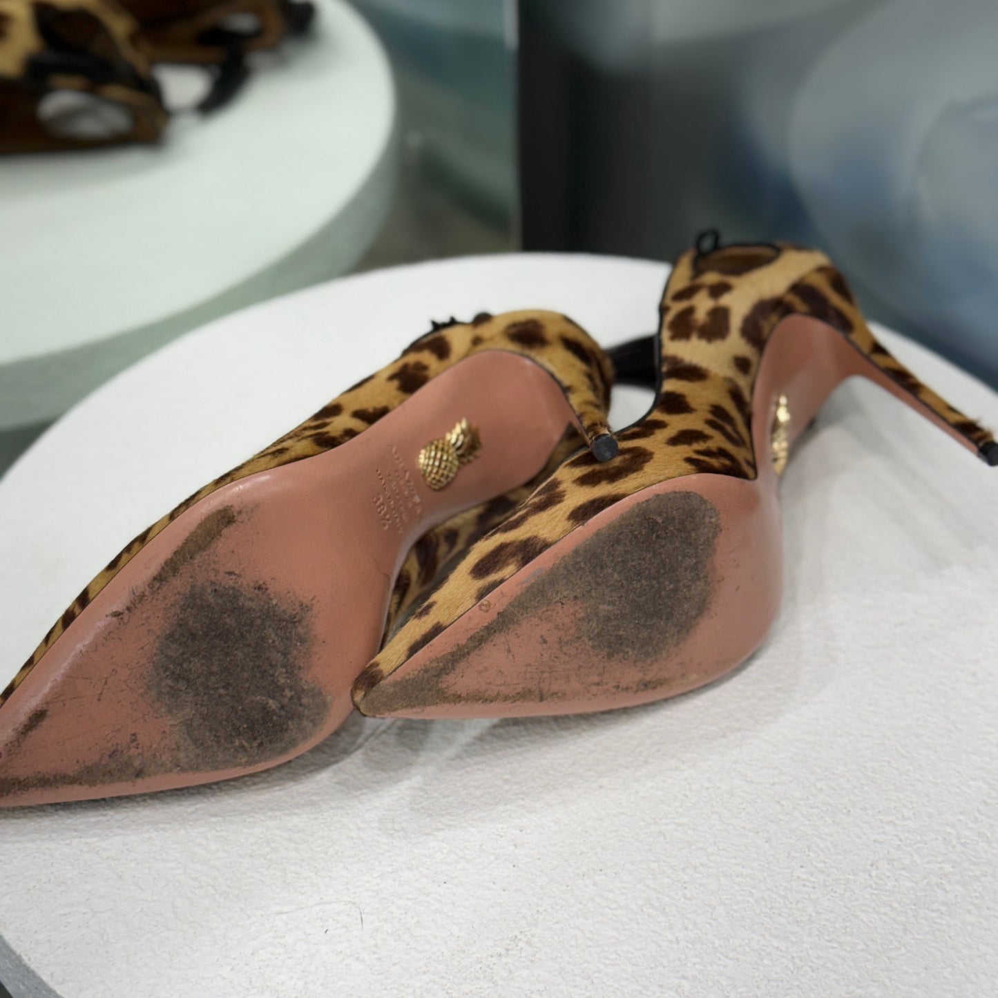 AQUAZZURA Leopard Print Fur Heels Size 38.5