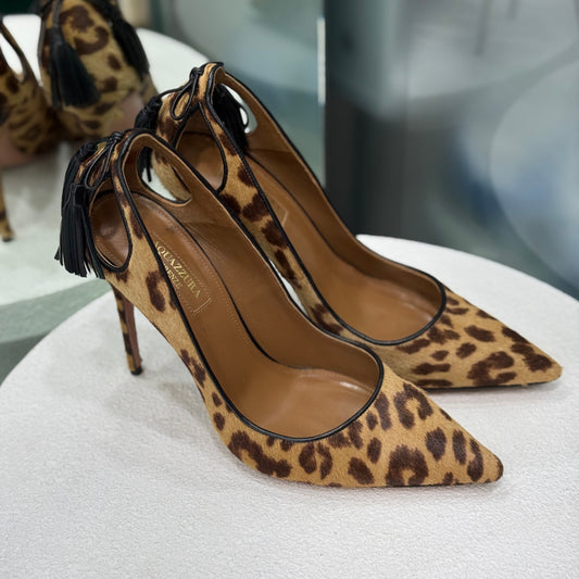 AQUAZZURA Leopard Print Fur Heels Size 38.5