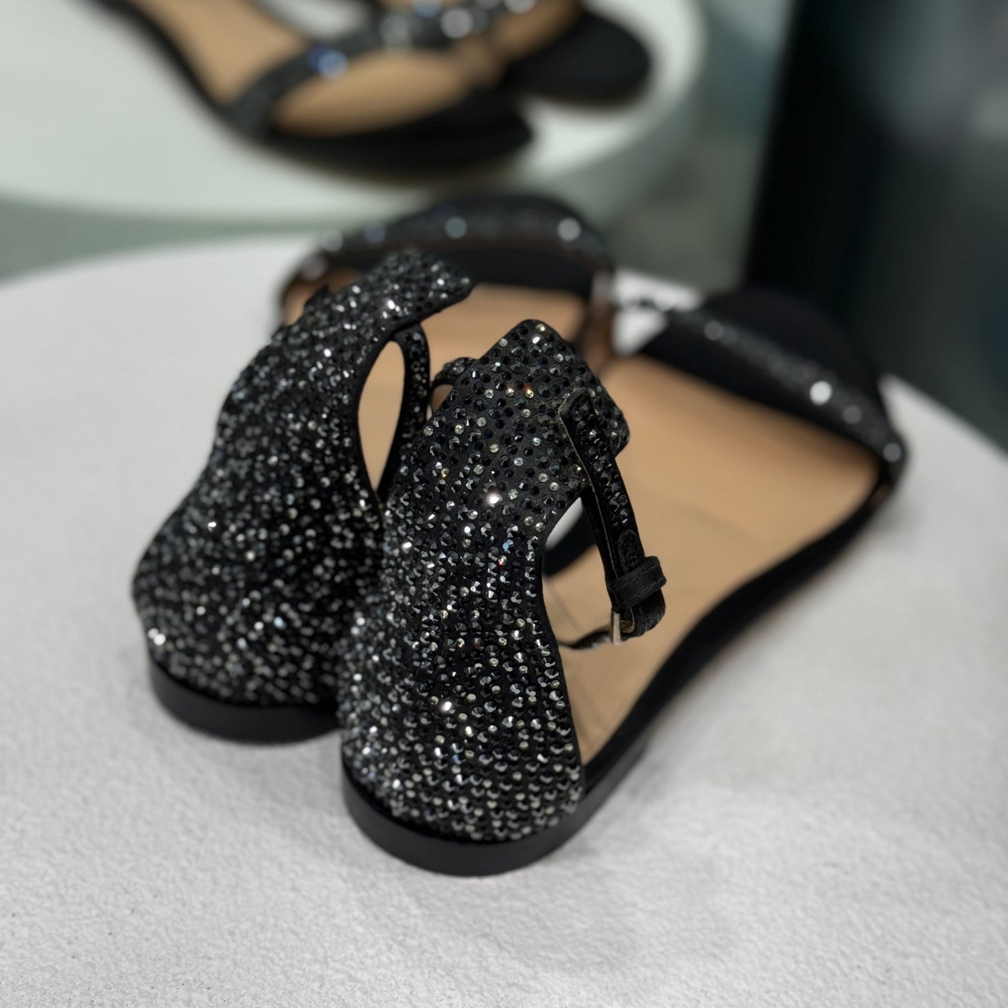 GIANVITO ROSSI Black Sequin Sandals Size 38.5