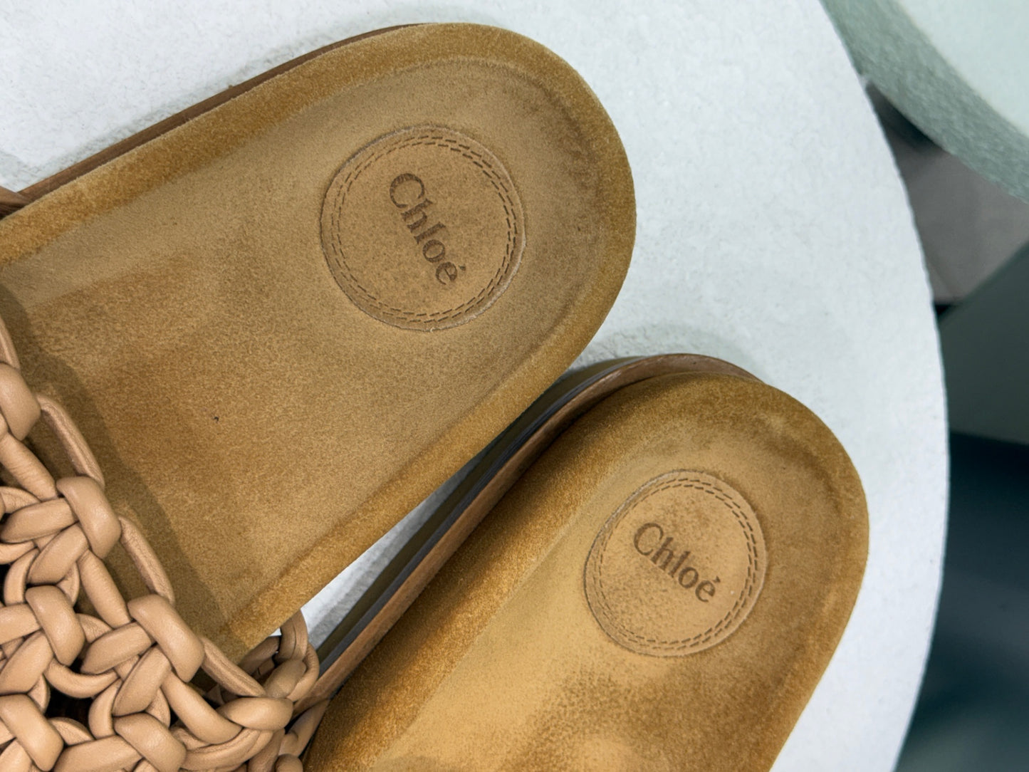 CHLOE Tan Woven Slides Size 40