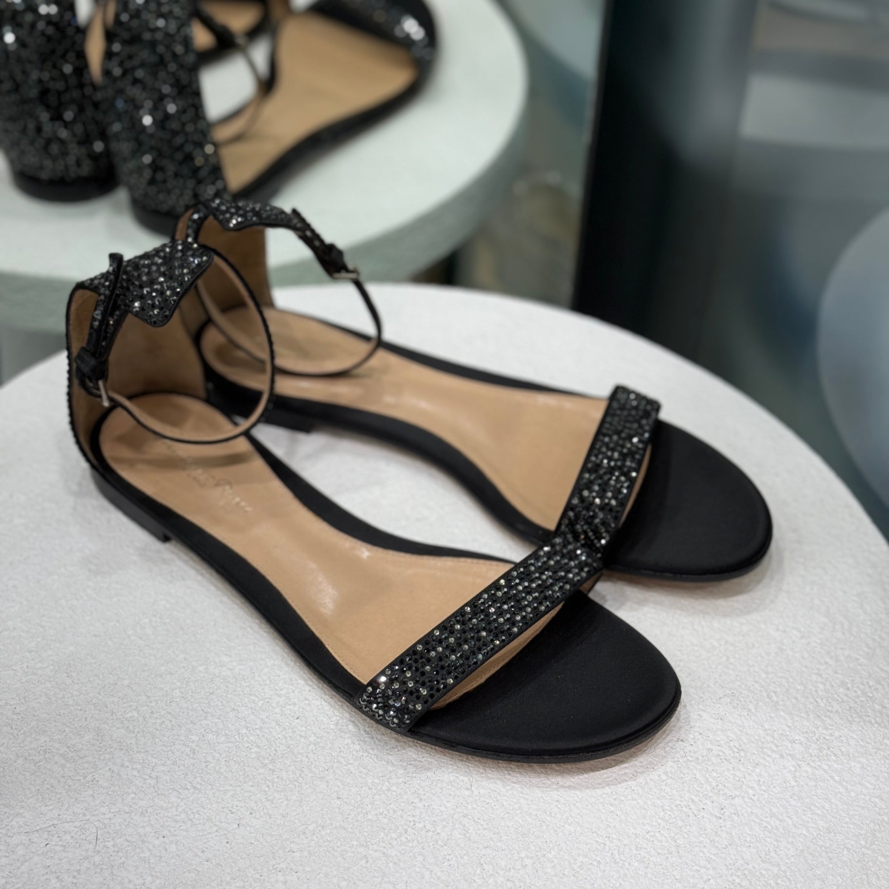 GIANVITO ROSSI Black Sequin Sandals Size 38.5