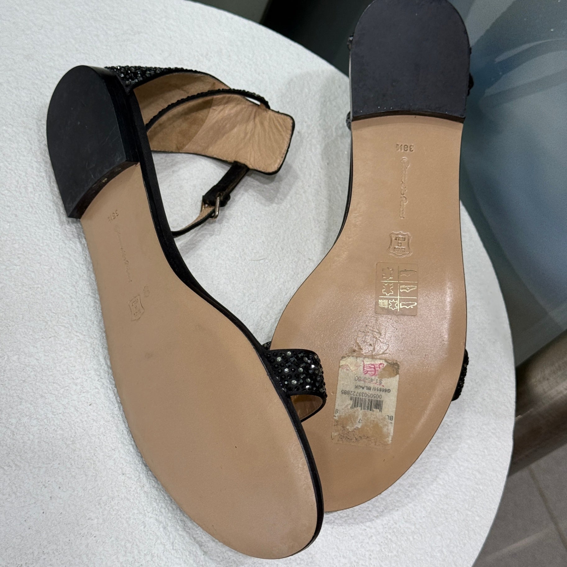 GIANVITO ROSSI Black Sequin Sandals Size 38.5