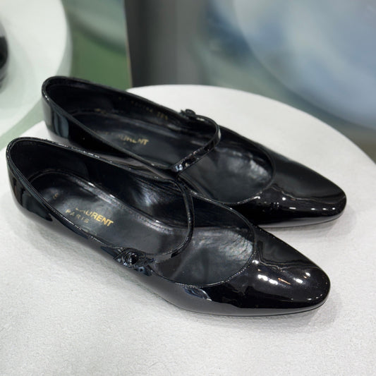 SAINT LAURENT Black Patent Mary Janes Size 38.5