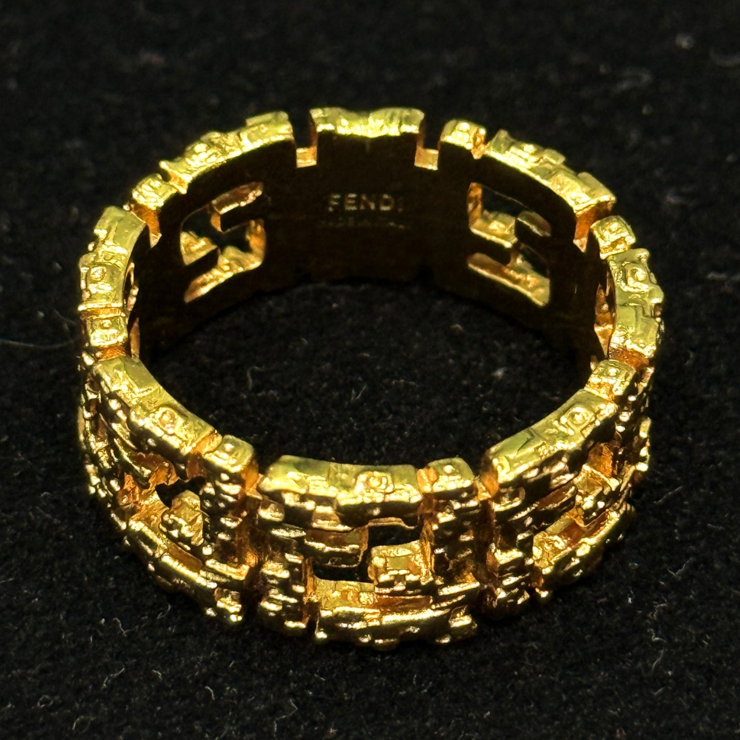 FENDI Gold-Tone FF Logo Ring Size L 
