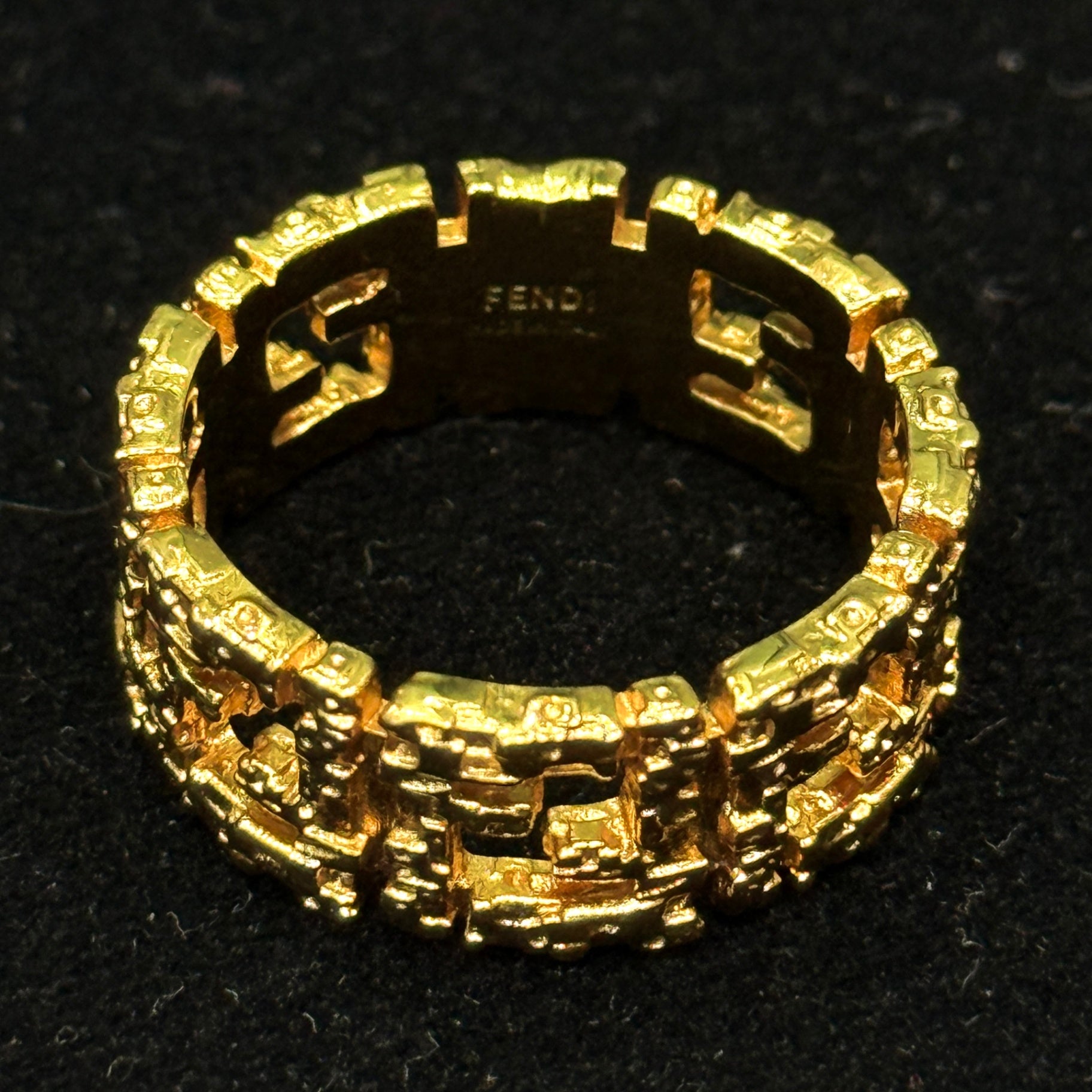 FENDI Gold-Tone FF Logo Ring Size L 