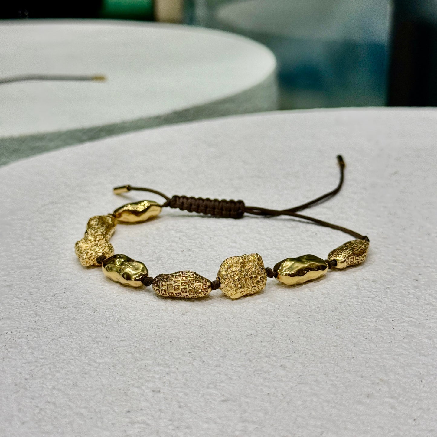 FENDI Gold-Tone Nugget Bead Bracelet FF Detail