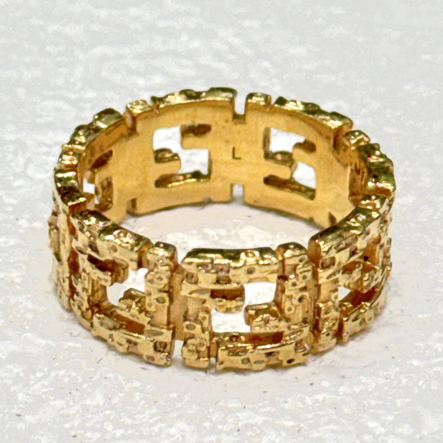 FENDI Gold-Tone FF Logo Ring Size L 
