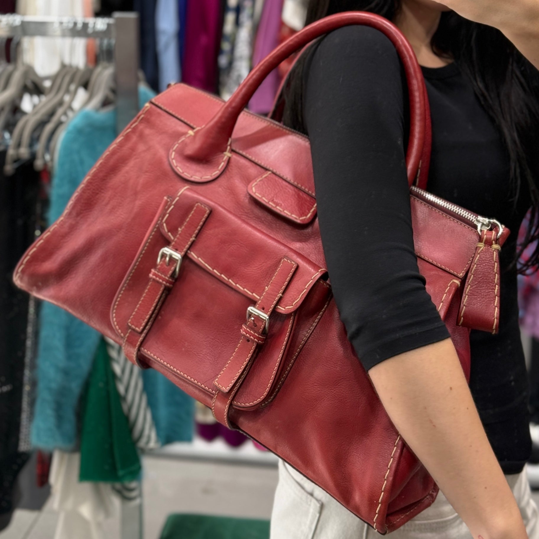 CHLOE Edith Leather Tote - Red