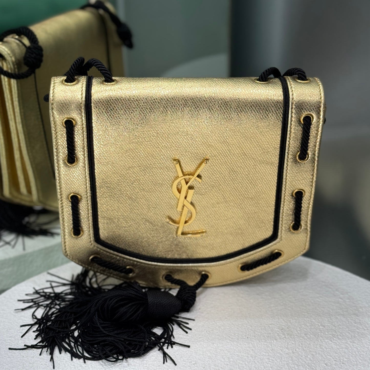 SAINT LAURENT Gold & Black Tassle Bag
