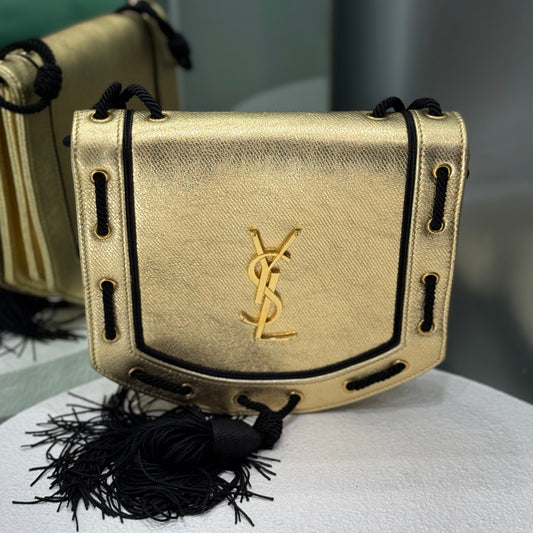 SAINT LAURENT Gold & Black Tassle Bag