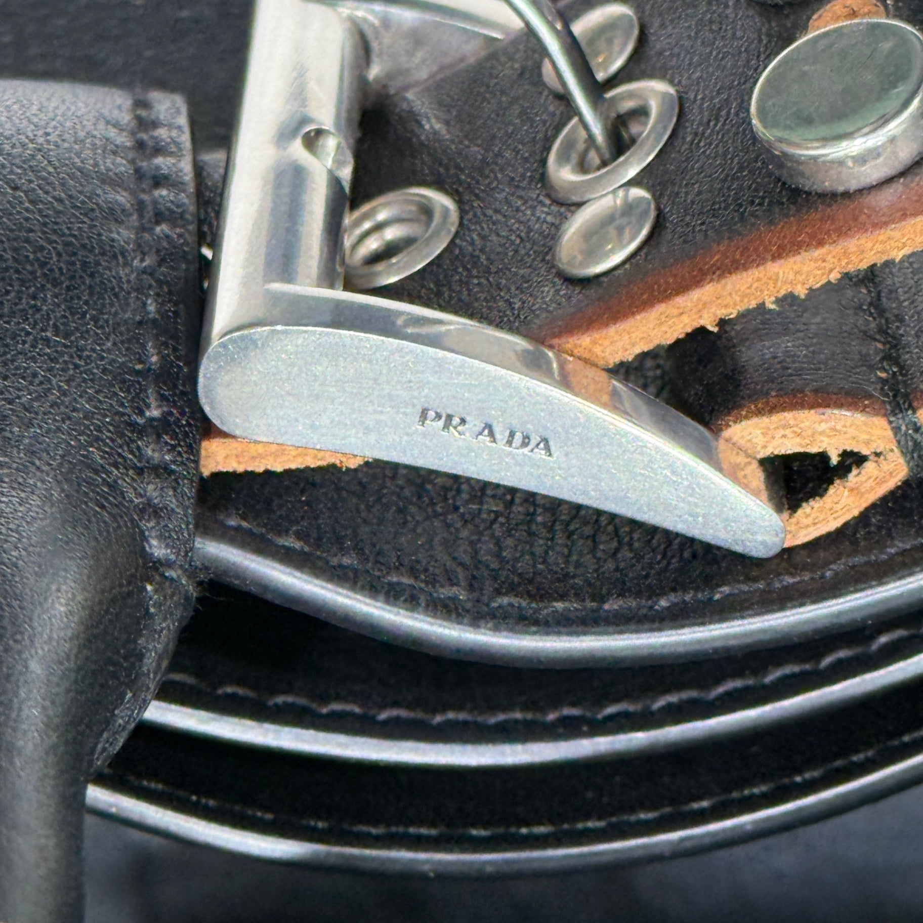 PRADA Buckle Large Leather Bag with Studded Belt
