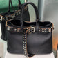 PRADA Buckle Large Leather Bag with Studded Belt