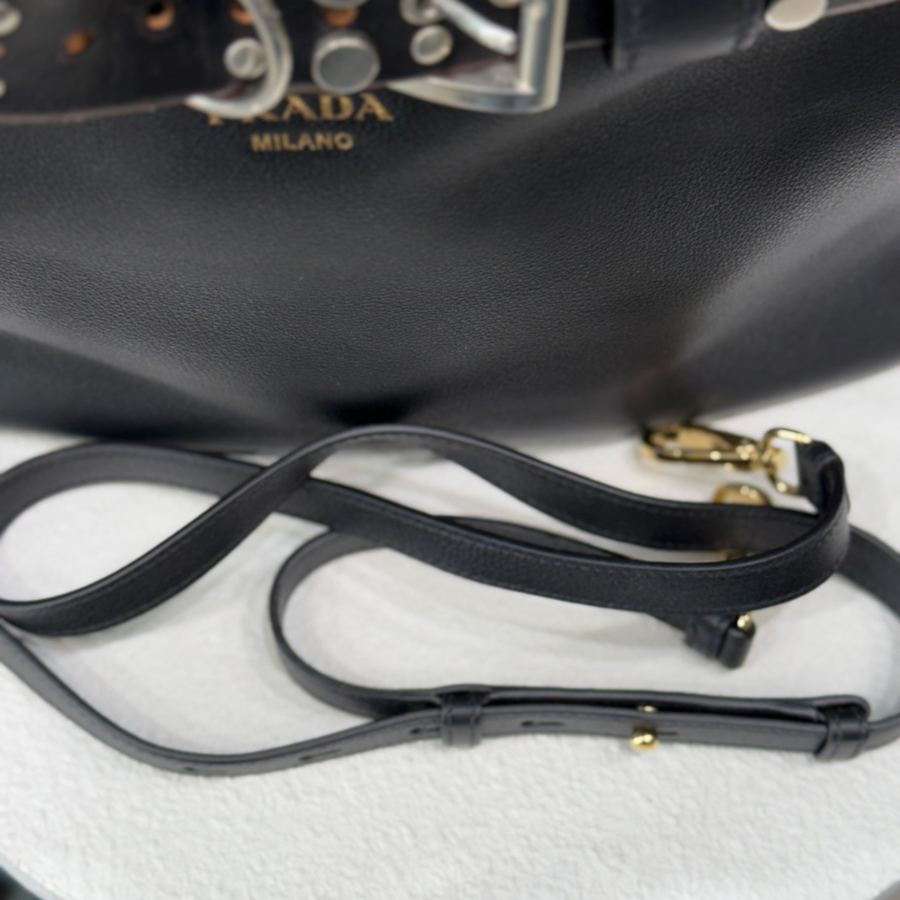 PRADA Buckle Large Leather Bag with Studded Belt