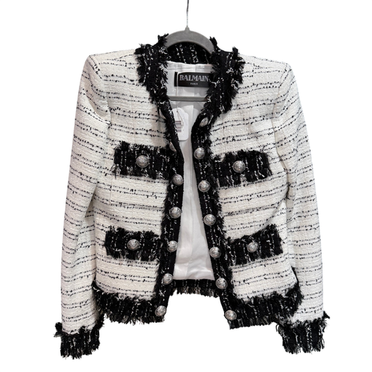 BALMAIN Black & White Military Blazer Size 38