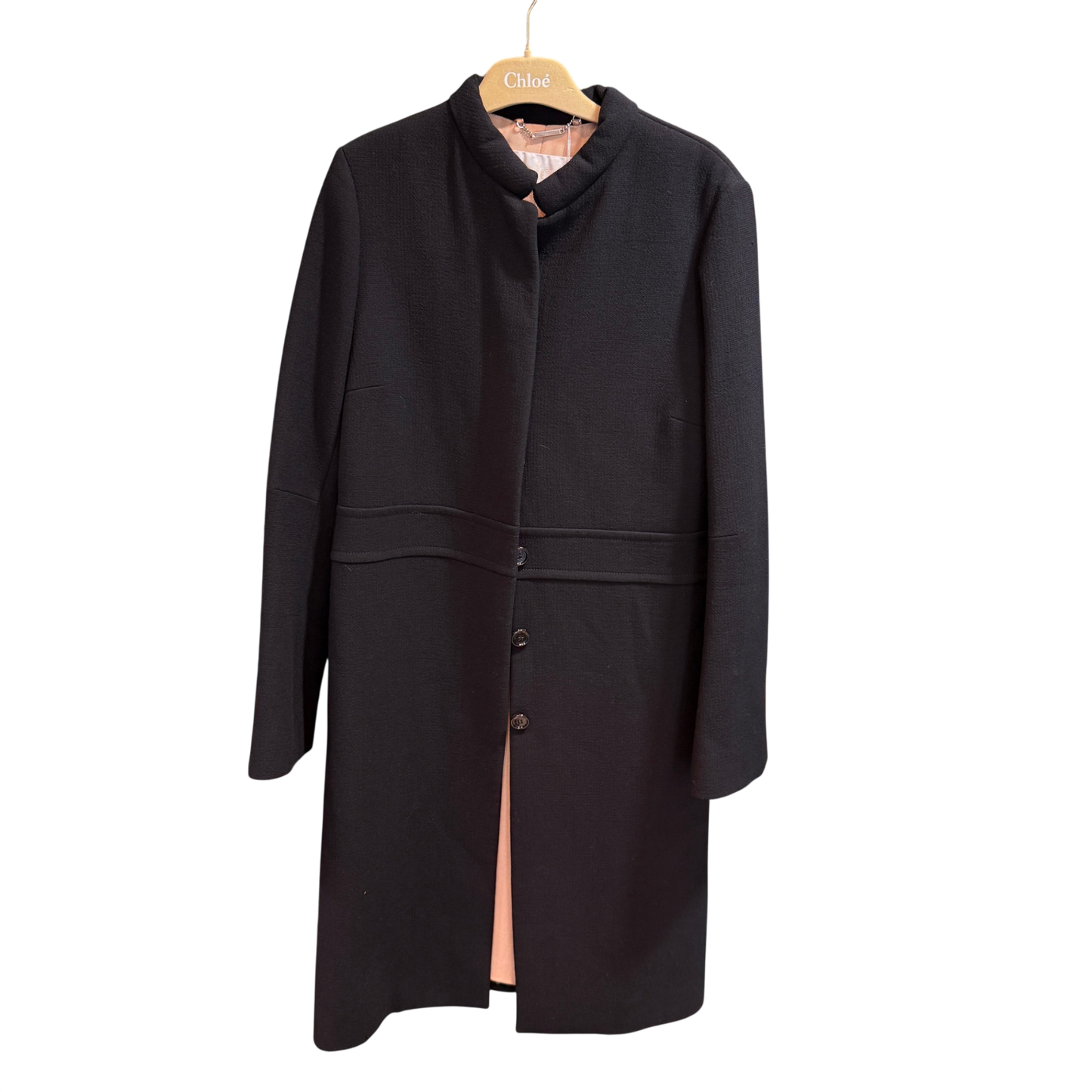 CHLOÉ Black Wool Collarless Coat Size 40