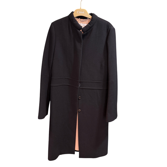 CHLOÉ Black Wool Collarless Coat Size 40