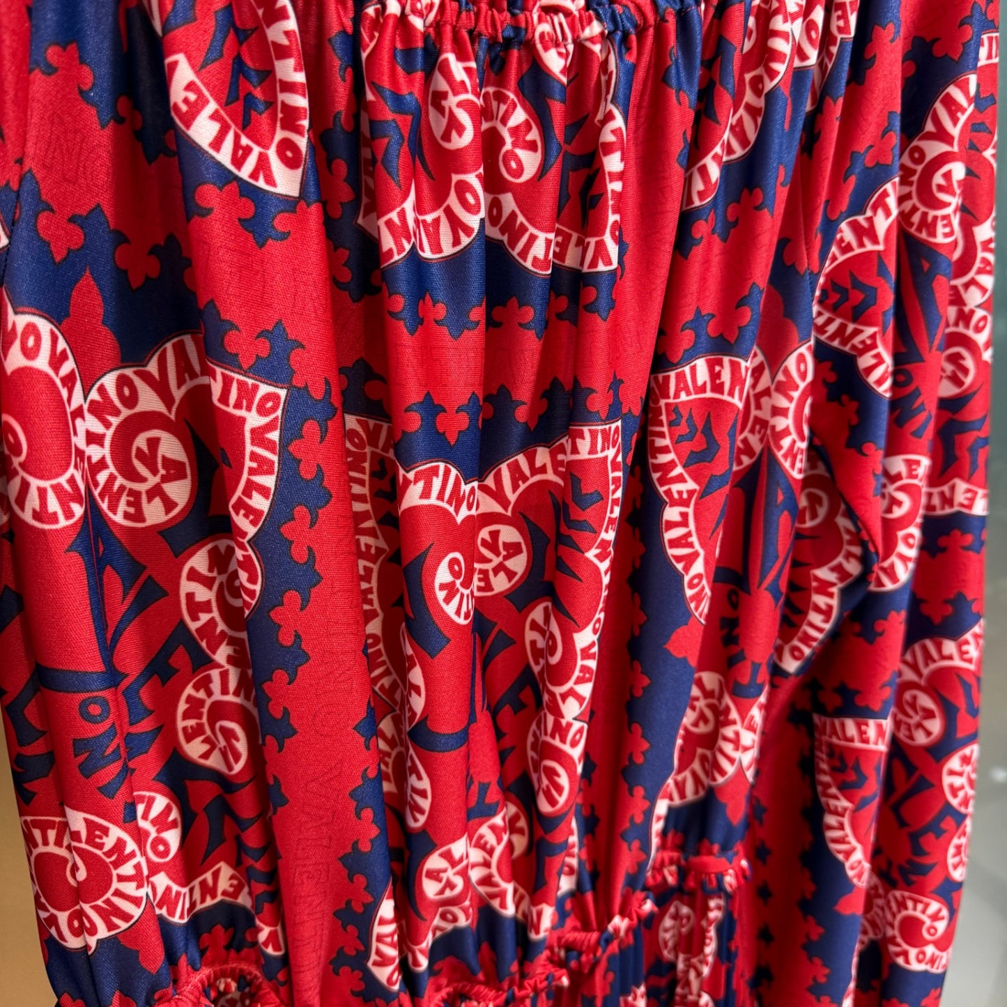 VALENTINO Red and Blue Midi Dress Size L