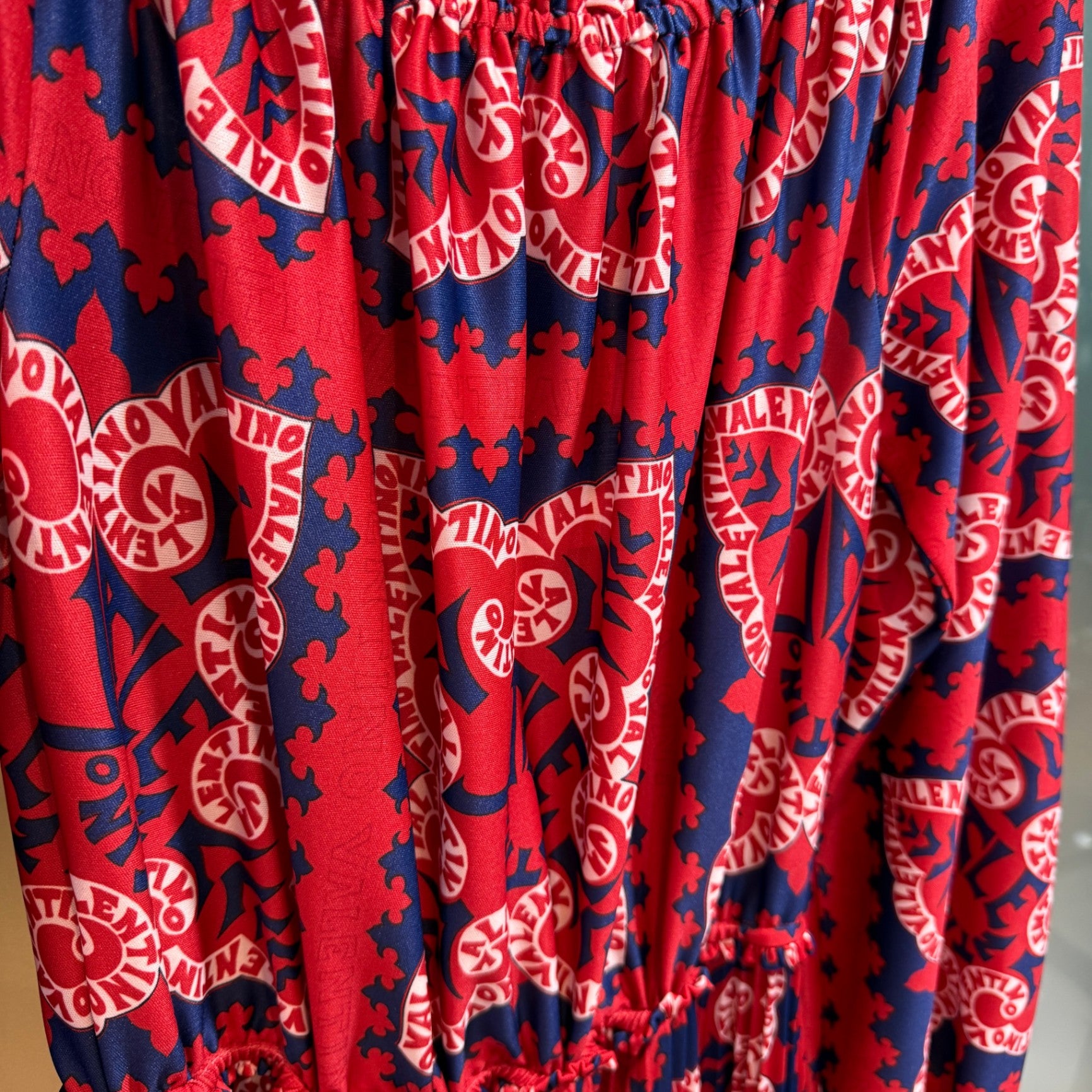 VALENTINO Red and Blue Midi Dress Size L