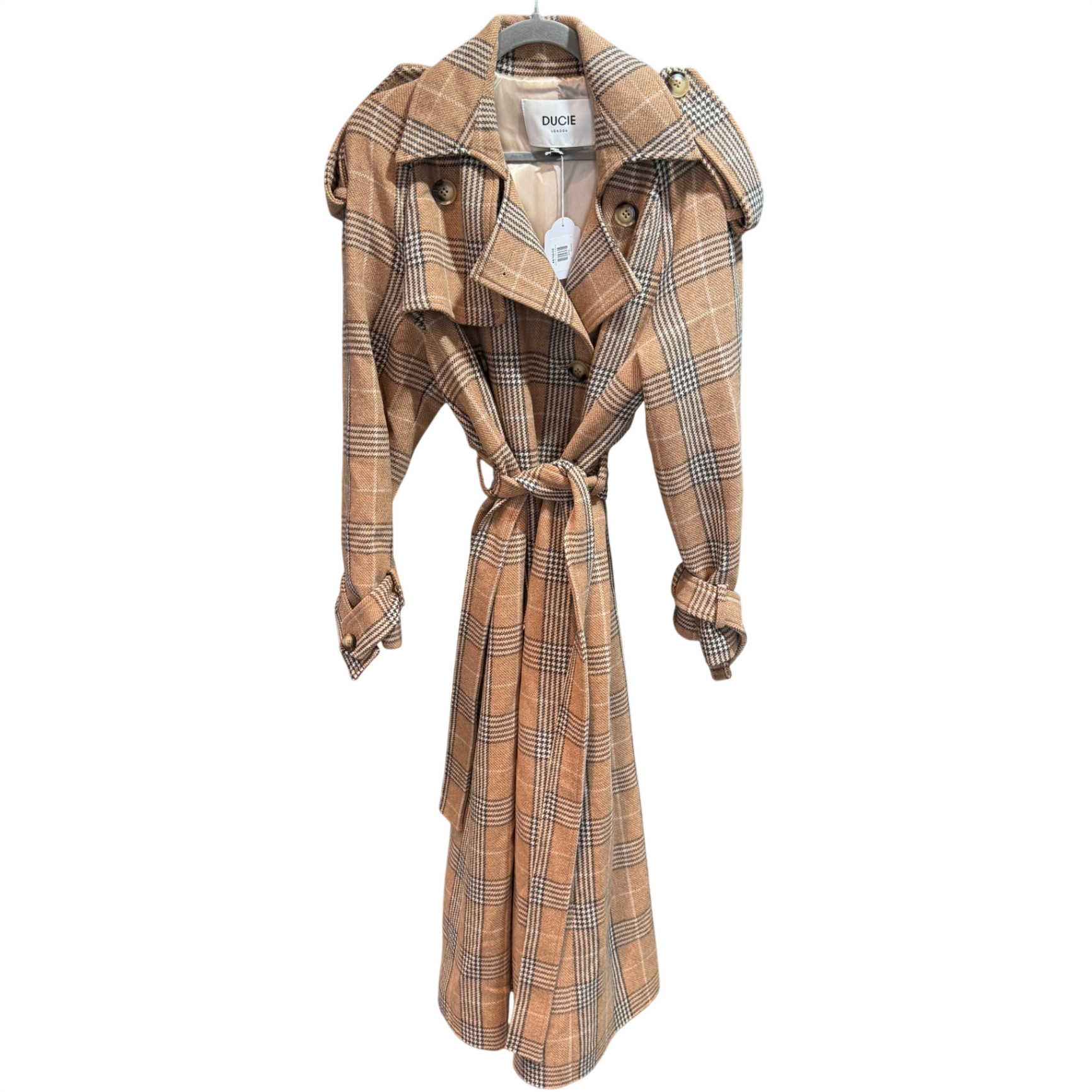 DUCIE Plaid Long Coat Size XS