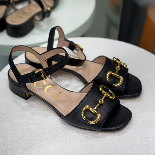 GUCCI Black & Gold Heeled Sandal Sz 37