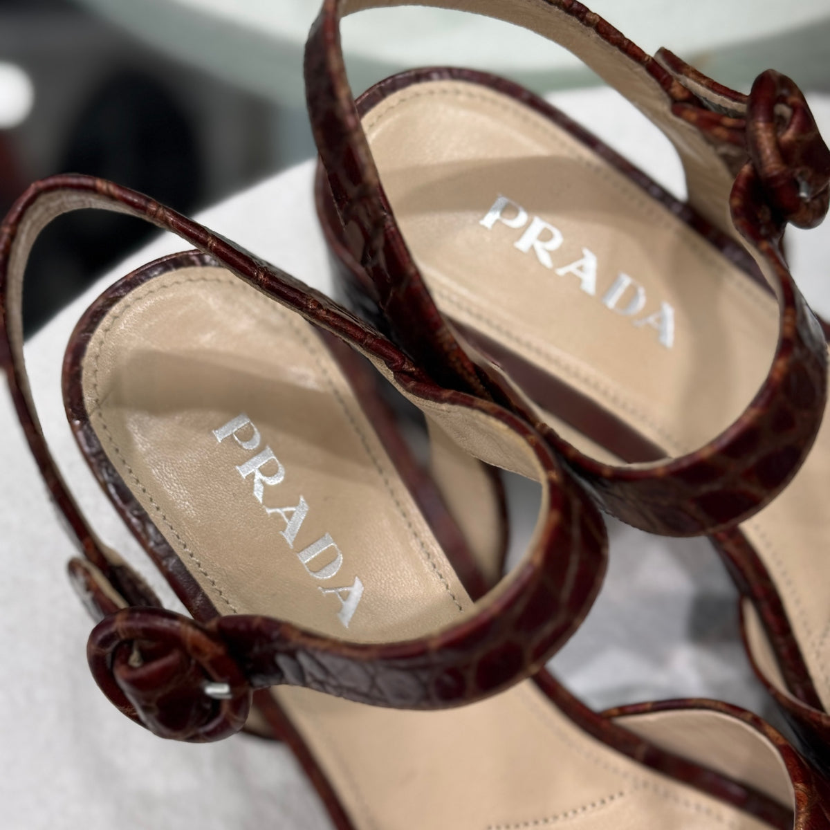 PRADA Brown Croc Heels Sz 37