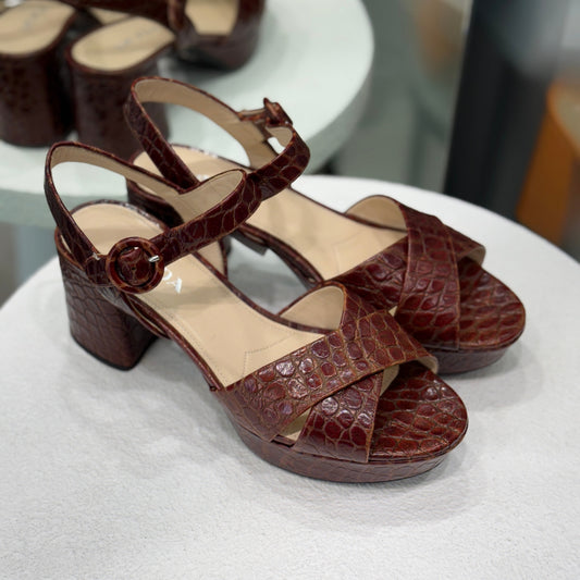 PRADA Brown Croc Heels Sz 37