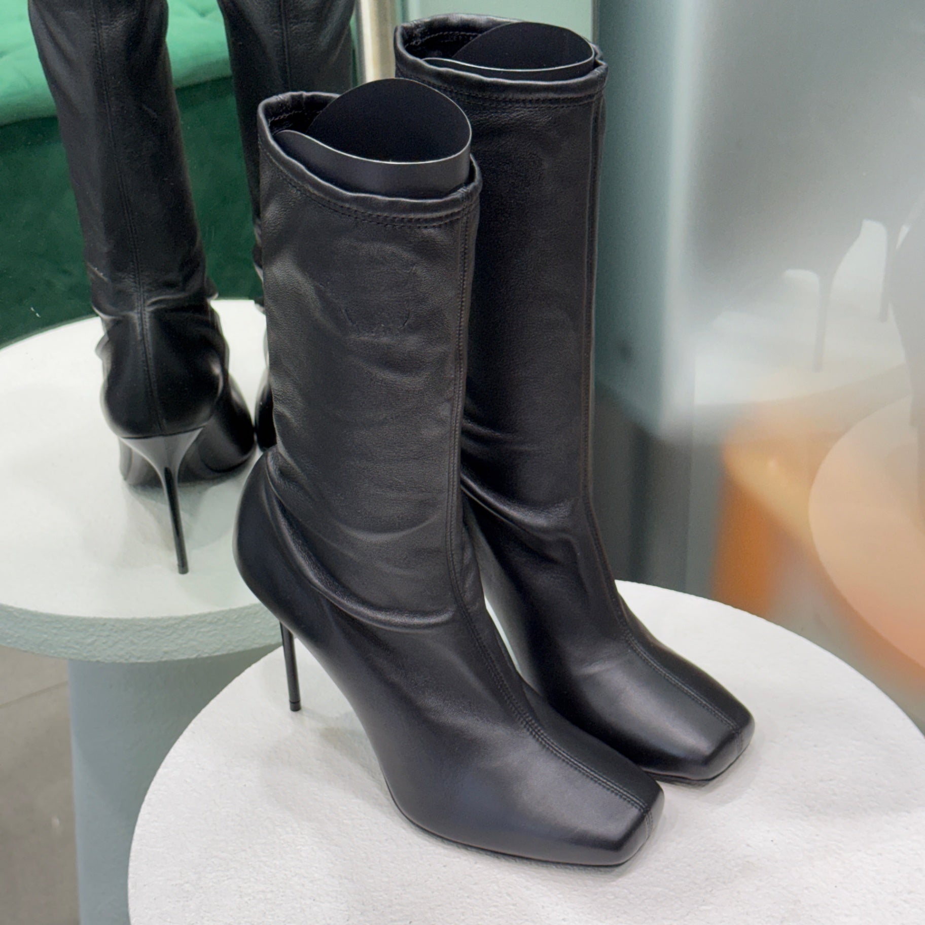 BALMAIN Leather Stretch Stiletto Boot Sz 39