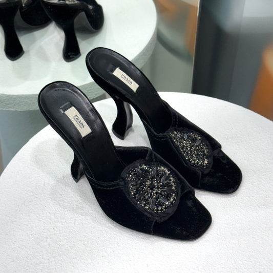 PRADA Vintage Black Velvet Mules Sz 37