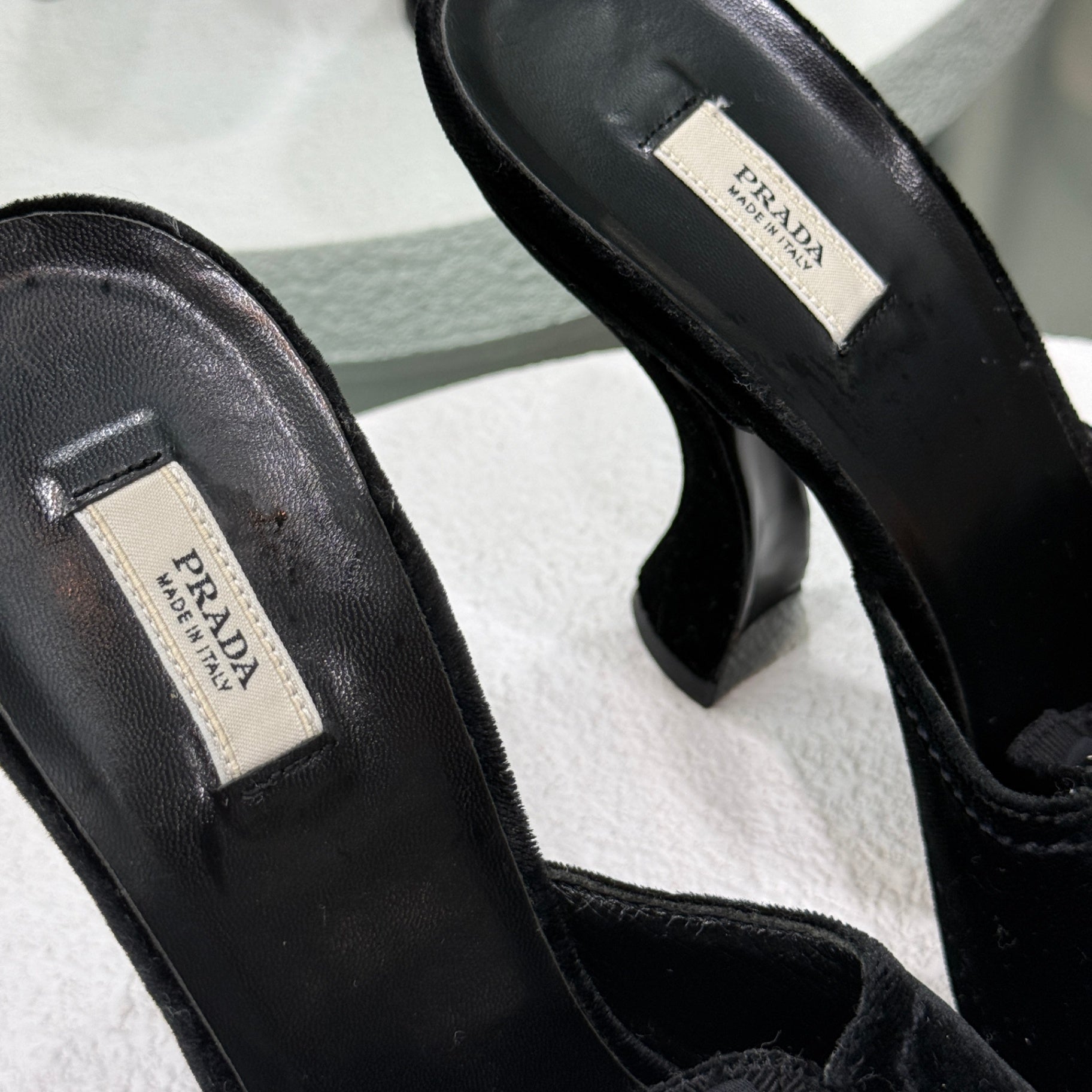 PRADA Vintage Black Velvet Mules Sz 37