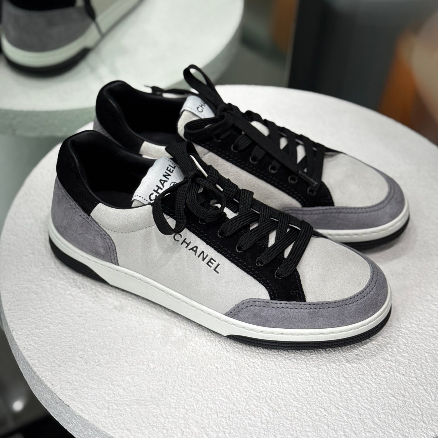 CHANEL Black and White Sneakers Sz 37 (DB)