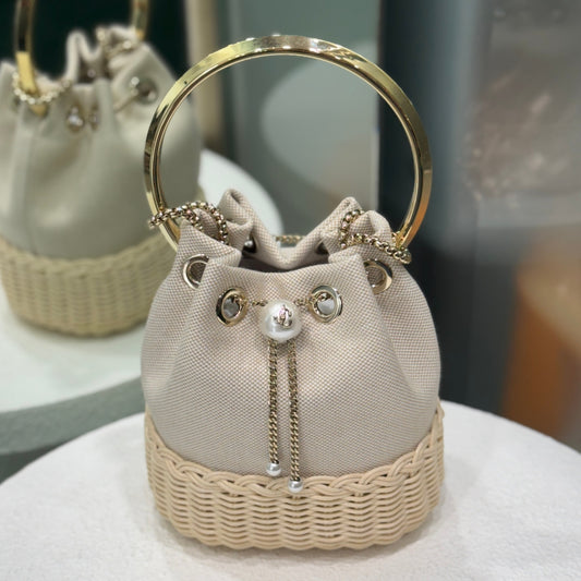 JIMMY CHOO Bon Bon Wicker Bucket Bag