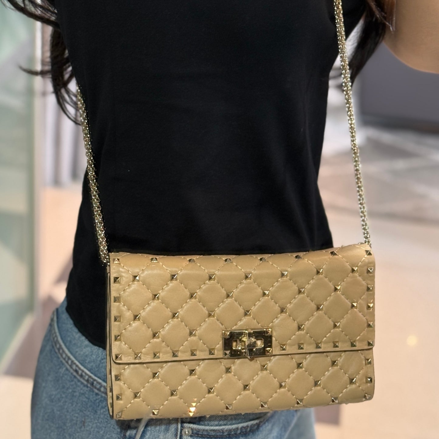 VALENTINO Garavani Beige Studded Crossbody