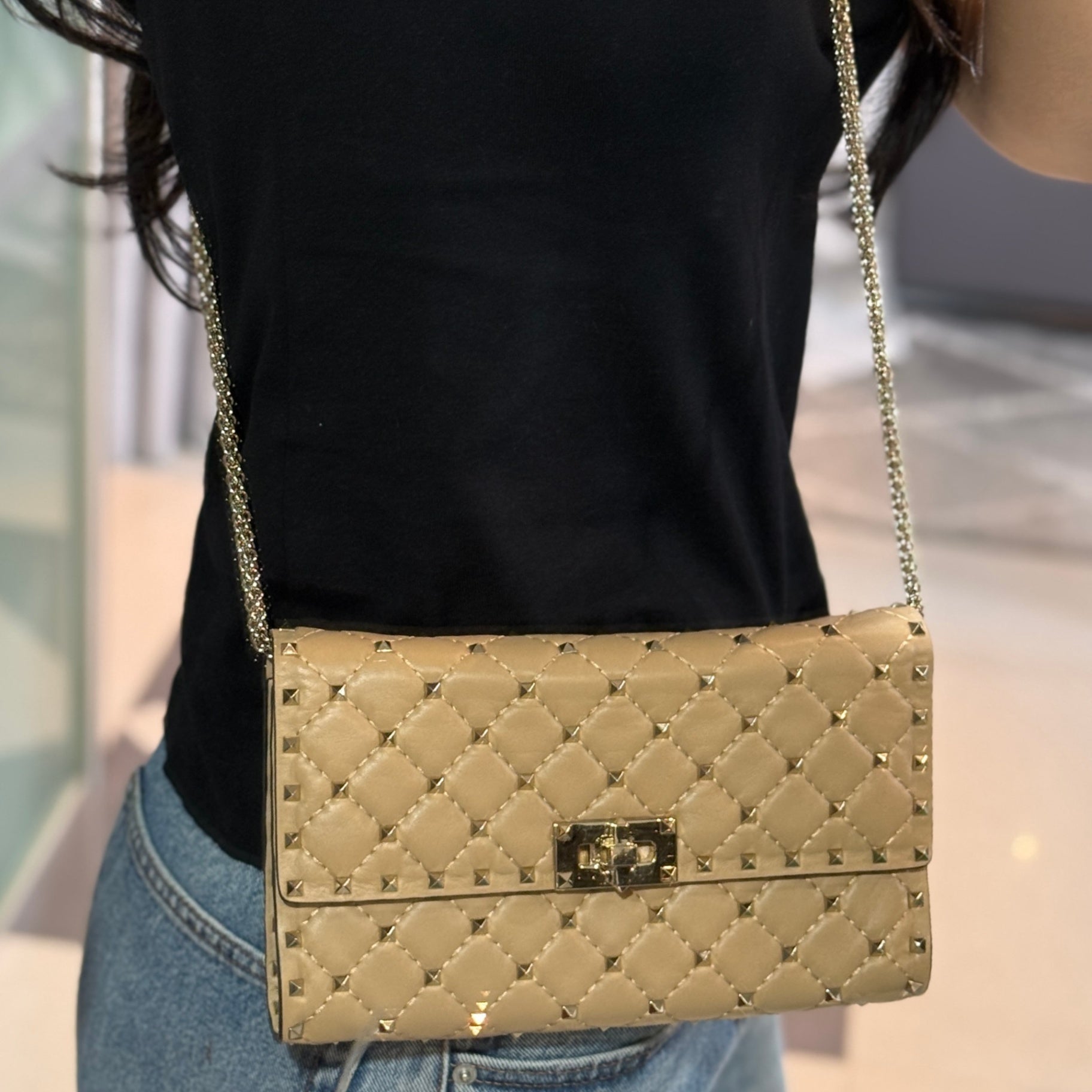 VALENTINO Garavani Beige Studded Crossbody