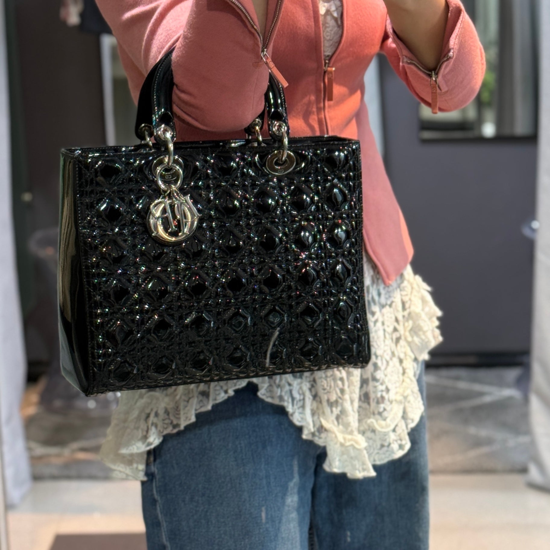 DIOR Lady Dior Patent Leather Cannage - Large