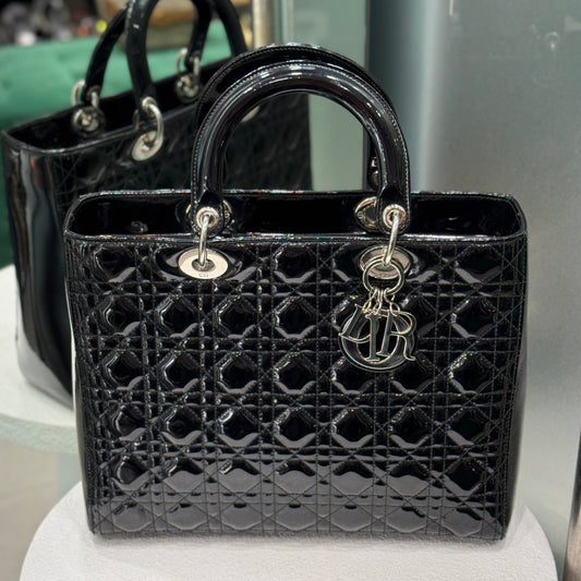DIOR Lady Dior Patent Leather Cannage - Large