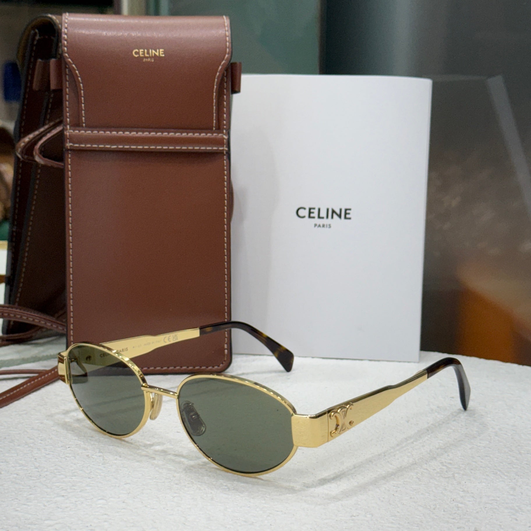 CELINE Gold Frame Oval Sunglasses (C & B)