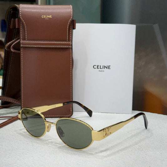 CELINE Gold Frame Oval Sunglasses (C & B)