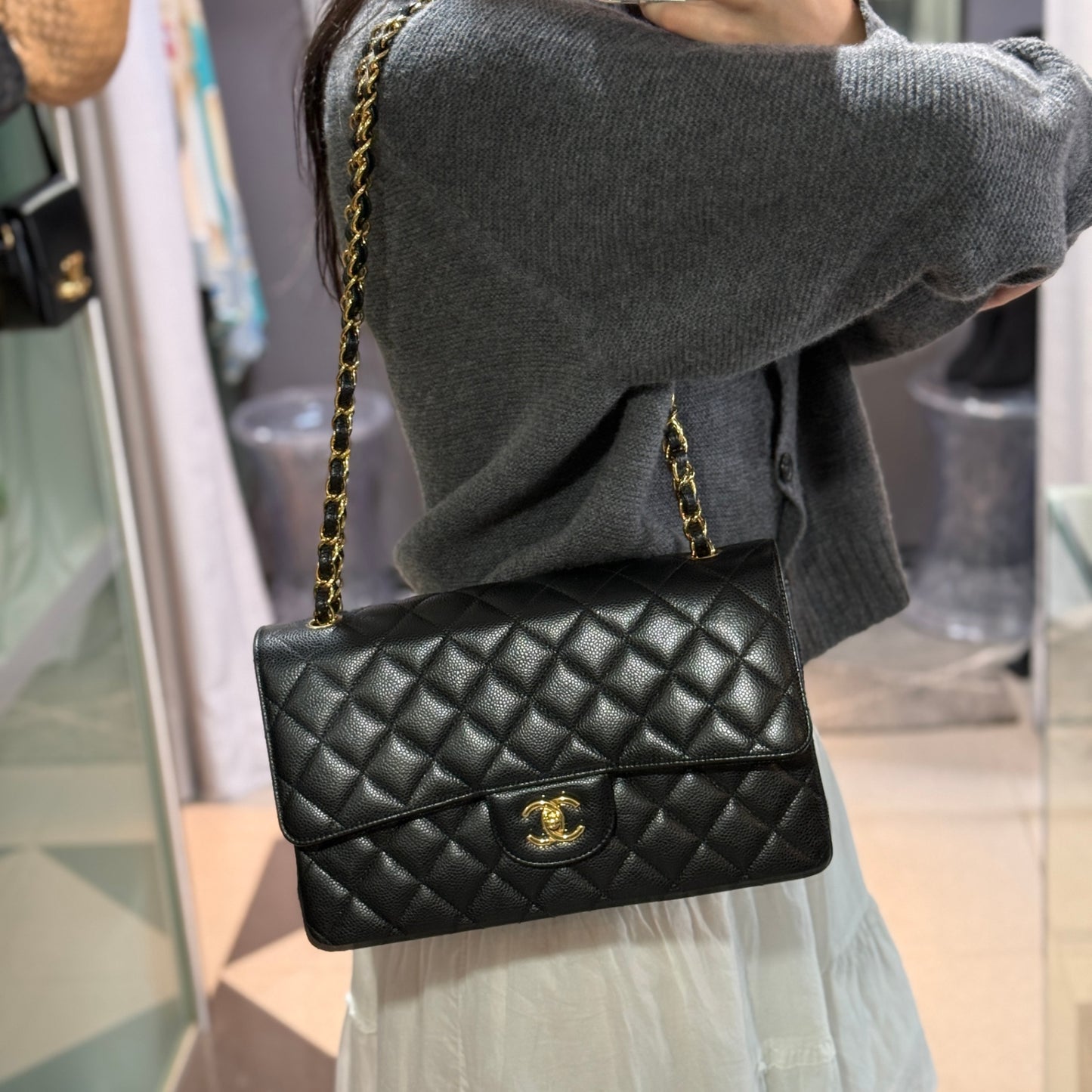 CHANEL Caviar Leather Jumbo Double Flap