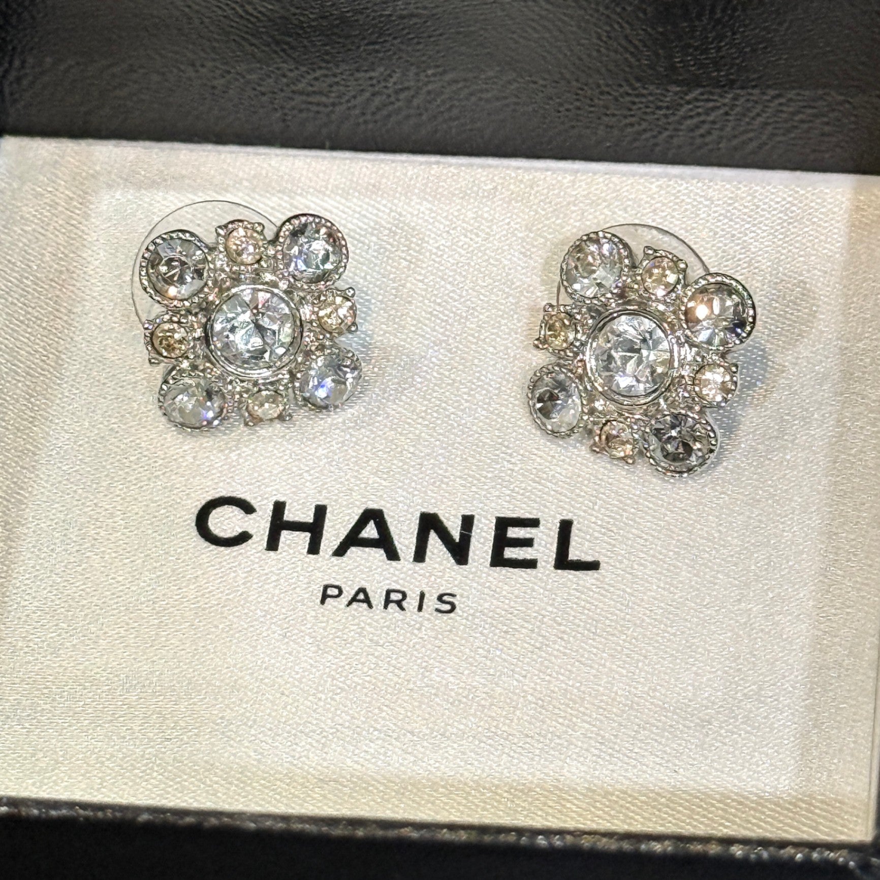 CHANEL Crystal Flower Stud Earrings