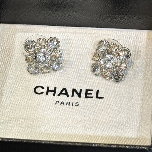 CHANEL Crystal Flower Stud Earrings