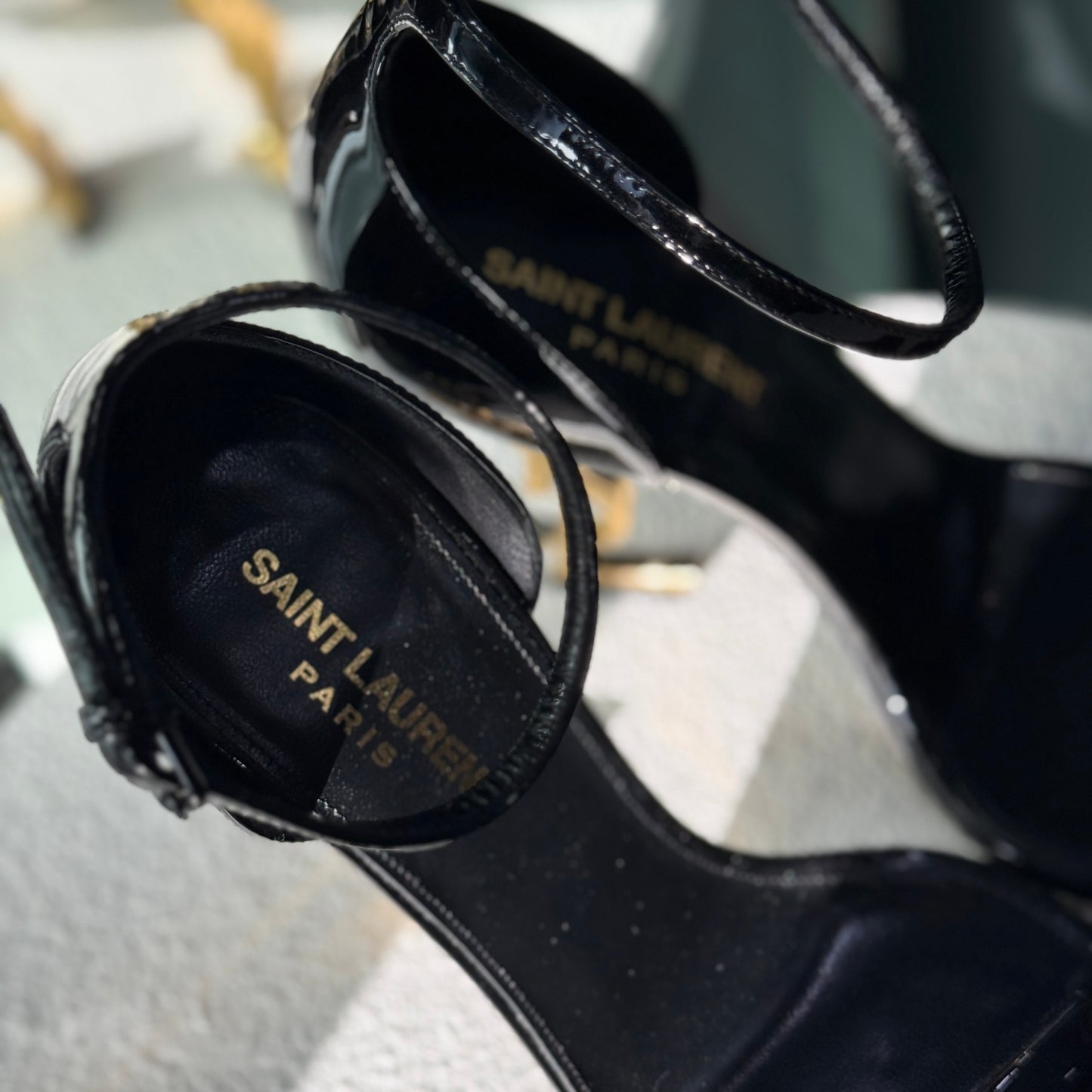 SAINT LAURENT Opyum Patent Leather Sandals Sz 38