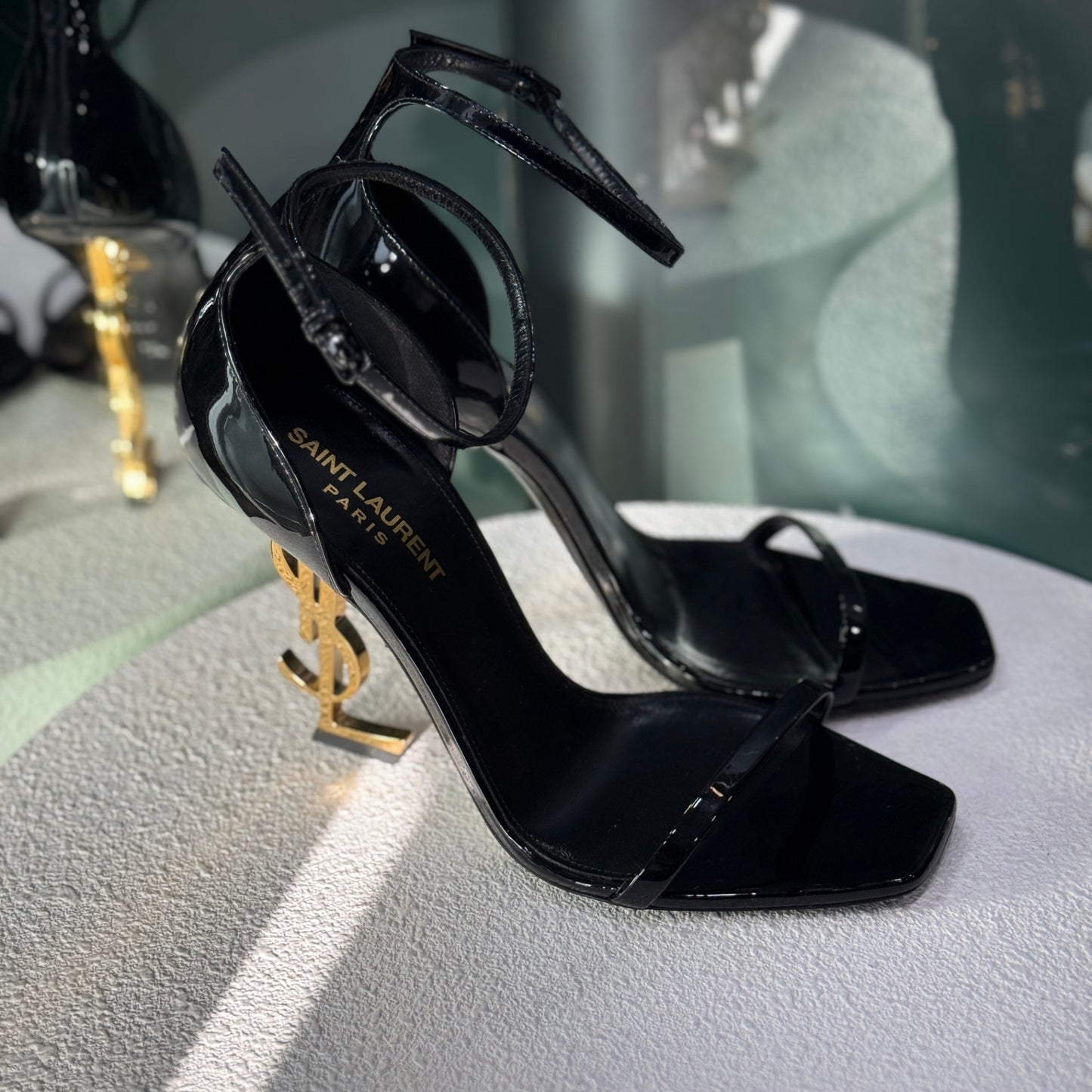 SAINT LAURENT Opyum Patent Leather Sandals Sz 38