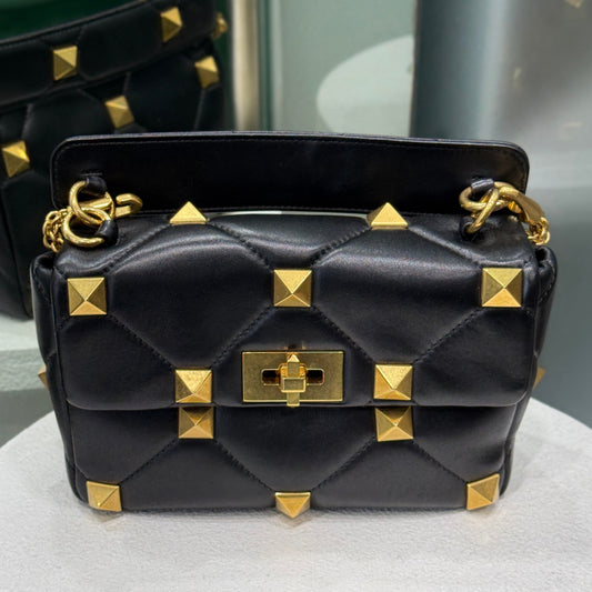 VALENTINO GARAVINI Blk/Gold Roman stud bag