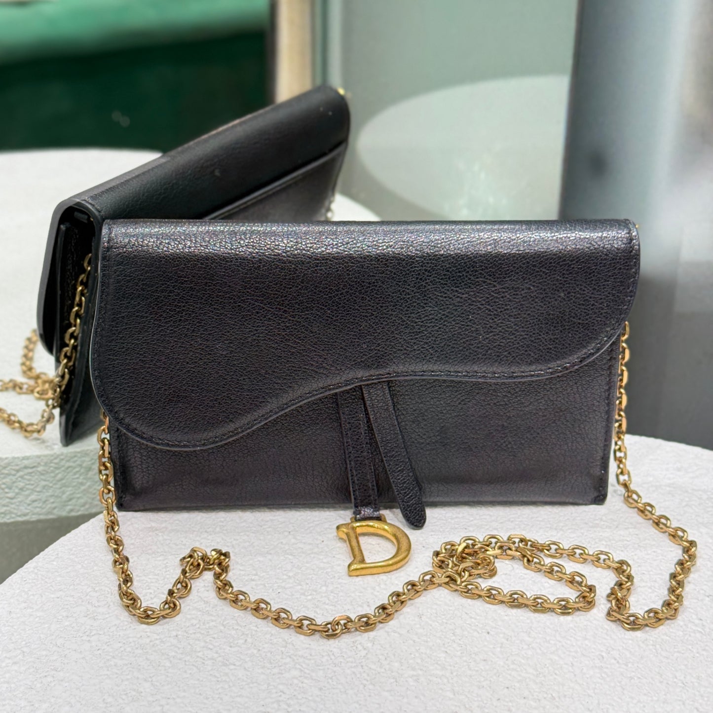 DIOR Saddle Wallet with Chain - Black