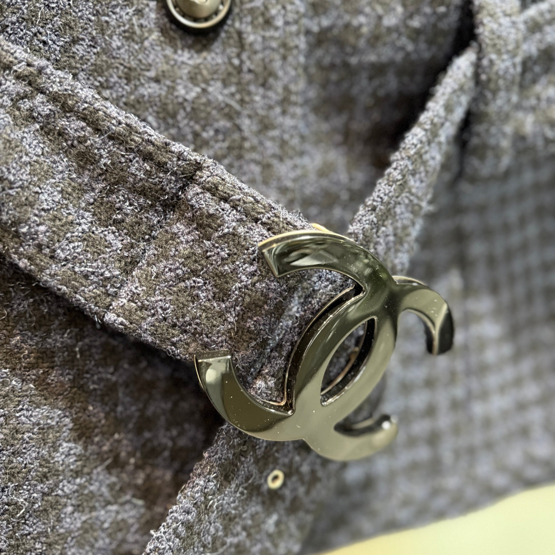 CHANEL Navy CC Buckle Wool Jacket Sz 42