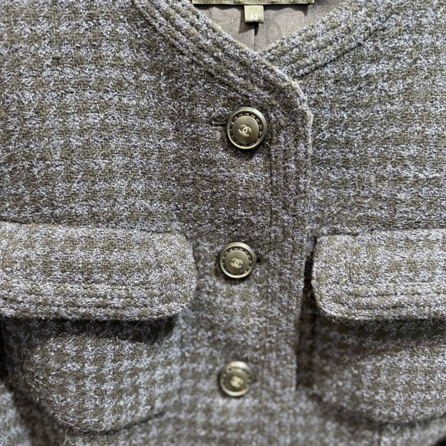CHANEL Navy CC Buckle Wool Jacket Sz 42