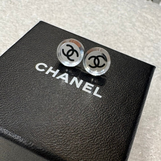 CHANEL 2007 Mirror CC Silver Stud Earrings