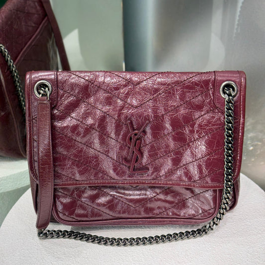 SAINT LAURENT Niki Crossbody Bag Bordeaux