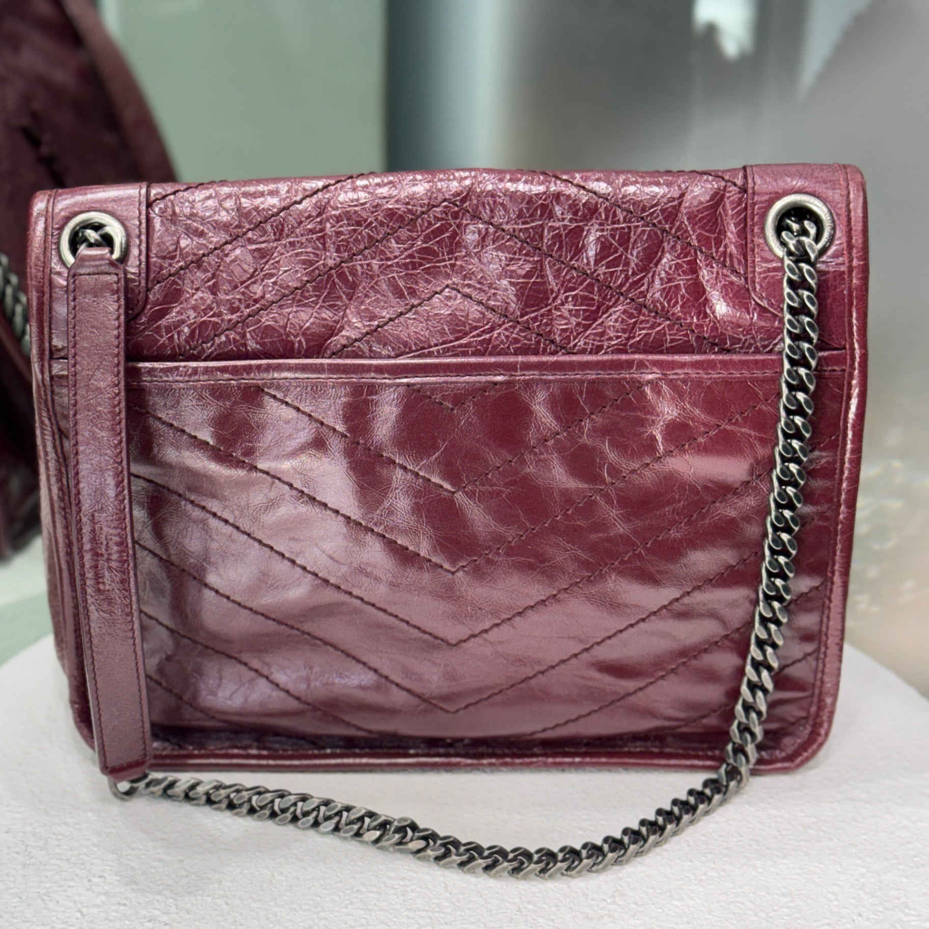 SAINT LAURENT Niki Crossbody Bag Bordeaux