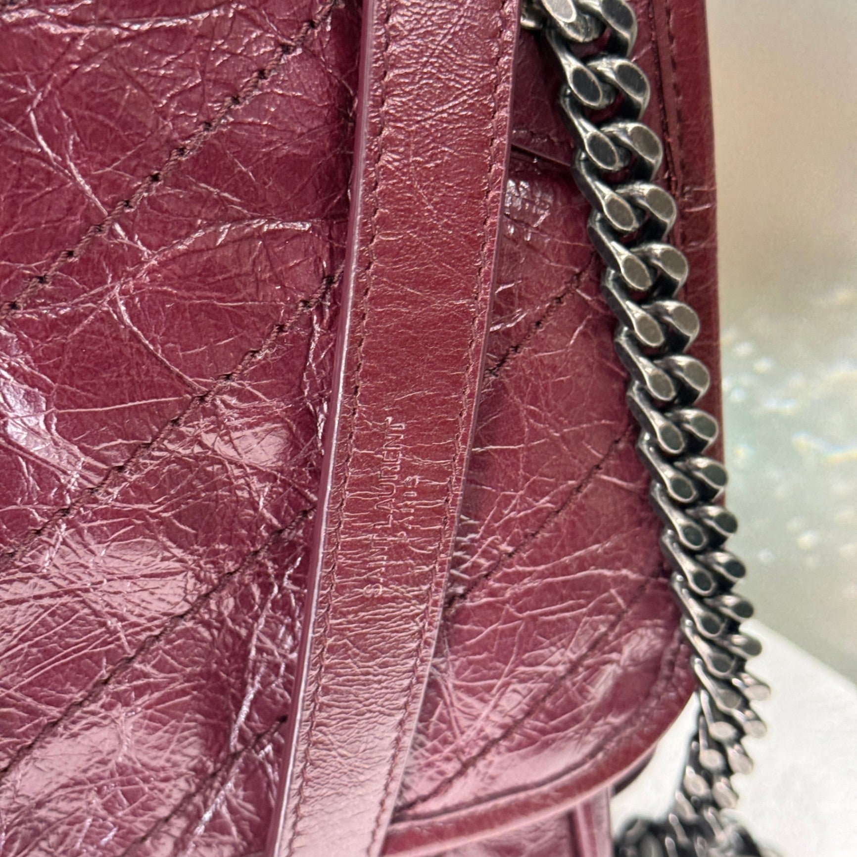 SAINT LAURENT Niki Crossbody Bag Bordeaux